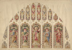 マルチペインのステンドグラスの窓のデザイン、チャーチ オブ ザ ディバイン パータニティ、ニューヨーク、1898 年。