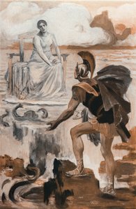 アキレスは母親のテティスを呼び出します。 クレメント ゴンティエ (1876-1918) によるホメレの「イリアス」 (オメロ) の挿絵。 パリ、アンリ・ローレンス 作： Clement Gontier