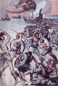パトクレスの体をめぐる戦い。 クレメント ゴンティエ (1876-1918) によるホメレの「イリアス」 (オメロ) の挿絵。 パリ、アンリ・ローレンス