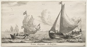 さまざまな船とアムステルダムの景色 (Verscheÿde Ships and Gesichten van Amstelredam)、パート II: 2 つのピア ボート 作： Clement de Jonghe