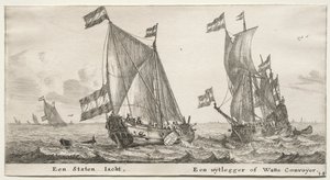 アムステルダムのさまざまな船と景色 (Verscheÿde Ships and Gesichten van Amstelredam)、パート II: オランダ海軍のヨット。 警備船 作： Clement de Jonghe