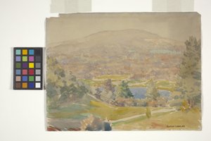バークシャーヒルズ（オフホワイトの紙に鉛筆の上に水彩画） 作： Clifton Wheeler