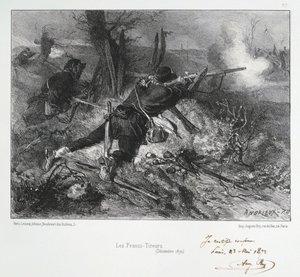 普仏戦争1870-1871。フランスのライフル兵。Clement August AndrieuxによるGardes Nationalesのリトグラフシリーズより。