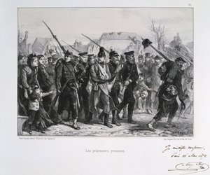 普仏戦争1870-1871。プロイセンの捕虜。Clement August AndrieuxがGardes Nationalesに描いたリトグラフのシリーズより。