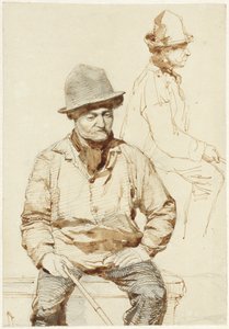 帽子をかぶった着席男性の 2 つの習作 作： Coen Metzelaar
