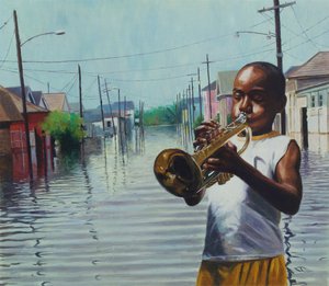 ホーンを持つ少年、2010年（船上に油彩） 作： Colin Bootman
