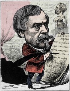 作家エドモン・ド・ゴンクール（1822-1896）を描いたカートゥーン（Coll-Toc（Collignon and Tocqueville）作画の「現代の人々」より。1892