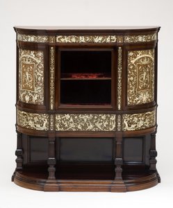 ディスプレイキャビネット、1890年頃（ローズウッドに象牙を嵌め込んだもの、オリジナルのベルベットの裏地付き