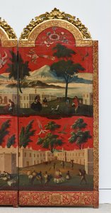 ビオンボとメキシコ・シティの眺め（油彩、朱蒔絵、パネル、金箔台紙・麻布張り） 作： Colonial Spanish