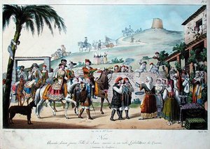イタリア・カリアリ地方の婚礼行列 ベザールの刻印 1825年（カラーリトグラフ） 作： Cominotti Cominotti