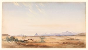 神秘の平原から見たアンデス山脈、サンタ・クルス近郊、1878年頃（水彩画） 作： Conrad Martens