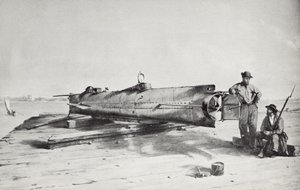 南軍の潜水艦「ハンレー」（リトグラフ版 作： Conrad Wise Chapman