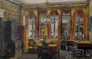 ベルリンの応接室、コンラッド・フォン・ムラルト（1779-1869）による水彩画 作： Conrad von Muralt