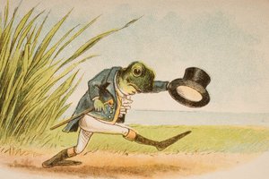 「古いマザーグースのライムスとテイルズ」から、彼がA-Wooing Goをするカエル、Frederick Warne und Co.、1890年代発行（chromolitho） 作： Constance Haslewood