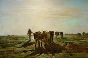 Boeufs se rendant au travail - 歩いて仕事に向かう牛、朝。1855 ...