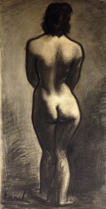 立っているヌード; Nu Debout - Stand Naakt, c. 1930年（紙に黒チョークと黒ウォッシュ）