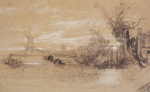 牛、農場、工場のある風景 作： Constant Troyon