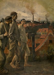 鉱山からの帰還 (キャンバスに油彩) 作： Constantin Emile Meunier