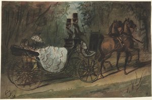 ブローニュの森の馬車、1800年代。 作： Constantin Guys