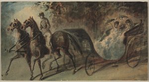 ブローニュの森の馬車、1800年代。 作： Constantin Guys