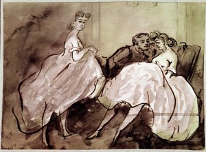二人の売春婦と誘惑する場面 売春宿の客。コンスタンティン・ガイズ（1805-1892）によるドローイング 19世紀 パリ、カルナヴァレ美術館