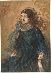 青いドレスを着た女性の直腸、15.5〜1860年の戦争の野営地。 作： Constantin Guys