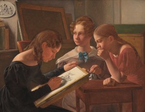 3 人の若い女の子。 アーティストの姉妹: アルヴィルデ、イダ、アンリエット 作： Constantin Hansen