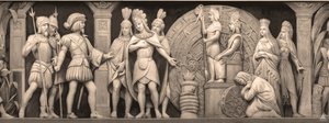 メキシコの寺院でのコルテスとモンテスマアメリカ合衆国議会議事堂のロタンダのフリーズ、186 作： Constantino Brumidi