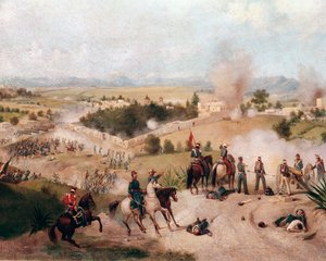 American-Mexican War: view of the battle of Molino del Rey on 08/09/1847 - (米墨戦争、モリノ・デル・レイの戦いの眺め) Detail Painting by Constantino Escalante (1836-1868) 作： Constantino Escalante