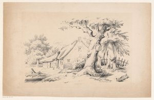 農場と 2 本の木 風景（シリーズタイトル） 作： Constantinus Cornelis Huysmans