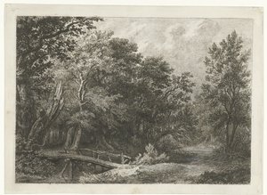 木製の橋と森の景色 作： Constantinus Cornelis Huysmans