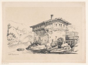 山里の家屋と水車小屋 風景（シリーズタイトル） 作： Constantinus Cornelis Huysmans