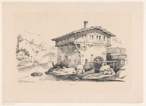 山里の家屋と水車小屋 風景（シリーズタイトル）