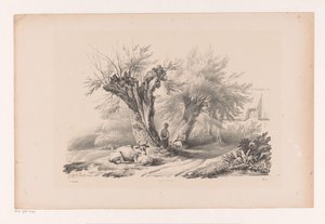 男と女が休んでいる田舎道 風景（シリーズタイトル） 作： Constantinus Cornelis Huysmans