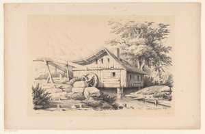 山の風景の中の水車小屋 風景（シリーズタイトル） 作： Constantinus Cornelis Huysmans