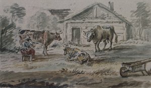 コテージの前に立っている牛 作： Copplestone Warre Bamfylde