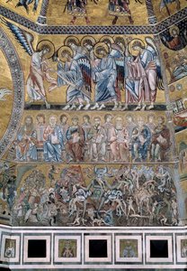 最後の審判 呪われた人々の魂をサタンが奪う - モザイクの詳細、約1270年 作： Coppo di Marcovaldo