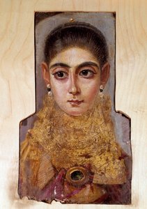 コプト美術：ファユーム（Fayum）と呼ばれる若い女性（西暦160年頃） 木に蝋を塗った絵パリ、ルーヴル美術館 作： Coptic