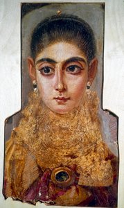 コプト美術：「ヨーロピアン」と呼ばれる若い女性 ファユーム（Fayoum）（西暦160年頃） 木に蝋で描いたもの。パリ、ルーヴル美術館 作： Coptic