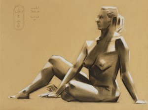 座る裸婦の炭筆習作 作： Corné Akkers