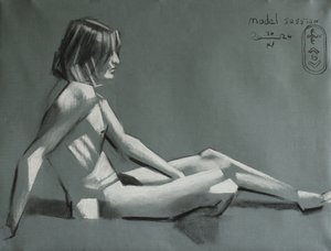 座る裸体の習作