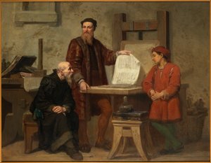 印刷技術の発明、またはグーテンベルクの仕事、19 世紀半ば。 作： Corneille Seghers