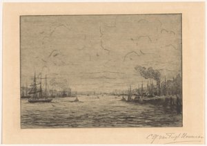 ロッテルダム近くのマースの眺め 作： Cornelia Christina Johanna van Trigt Hoevenaar (signed by artist)