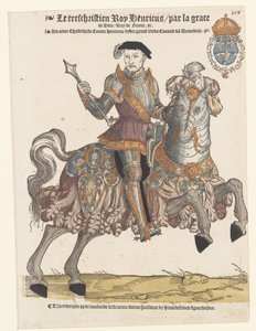 馬に乗って鎧を着たフランスのアンリ 2 世の肖像画、右向き 作： Cornelis Anthonisz. (manner of)