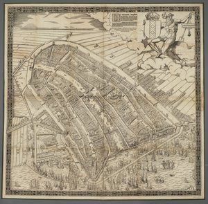 ドイツ語：Die berühmte Handelsstadt Amsterdam
オランダ語： De vermaerde koopstadt van Amstelredam 作： コルネリス・アントニス。
