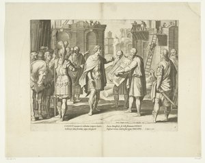 Karel V laat een klooster bouwen, 1555, nr. 8 シーン uit het leven van Karel V (シリーズ タイトル) 皇帝カール 5 世の生涯を、非常に美しいインタリオで描いた、有名な A. テンペストのデザインに、最も熟練した 2 人の巨匠 J. デ ゲイン & によって彫刻されました。 作： Cornelis Boel