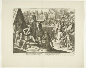 Verovering of Rome、1527年、nr. 2 シーン uit het leven van Karel V (シリーズ タイトル) 非常に美しいインタリオで皇帝カール 5 世の生涯を描いた、有名な A. テンペストのデザインに、最も熟練した 2 人の巨匠 J. デ ゲインと C. ボエルによって彫刻されました。 で 作： Cornelis Boel