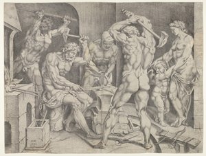 ヴァルカンの鍛冶場、1546 年。 作： Cornelis Bos