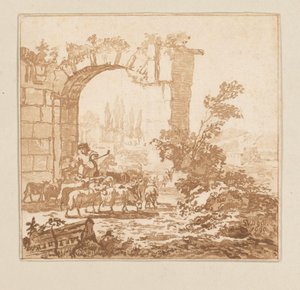ゲートでヤギの群れ 作： Cornelis Brouwer