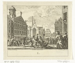 1754年、アムステルダムのダム広場でのダニエル・ラープの葬式での蜂起 作： Cornelis Brouwer